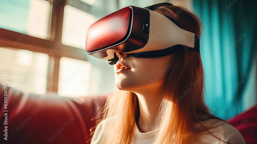 Young woman with VR glasses Generative AI