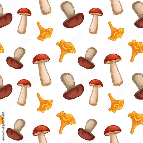 Seamless pattern with mushrooms. Vector illustration of mushrooms.