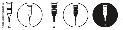 Crutches symbol Icon set collection of black and white orthopedic crutch stick for handicap fracture due to accident. Flat outlined fracture in hand or feet leg injury. support aid in walking web app