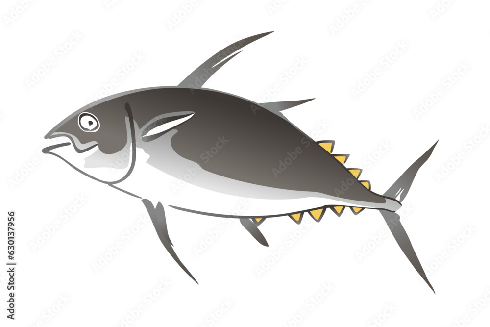Fototapeta premium Tuna, a saltwater fish, in the style of Japanese watercolor painting with wide brush strokes. After an illustration in the Japanese book Choju ryakugashiki, published 1868 in the Meiji period. Vector.