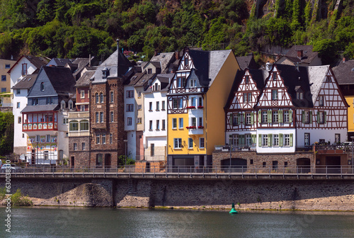 Traditional half-timbered houses on the banks of the Moselle River in Cochem.