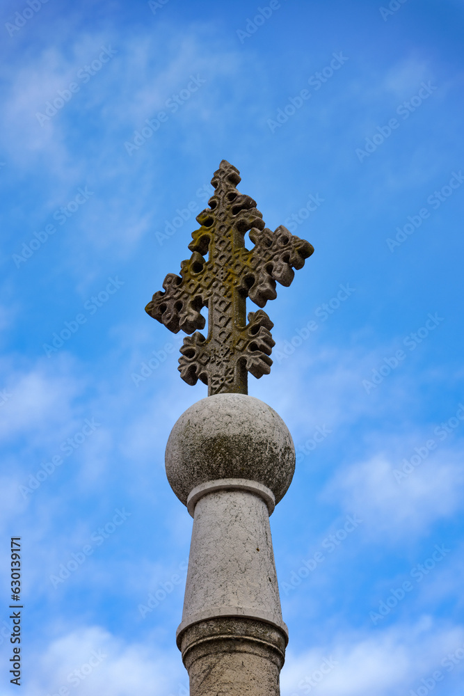Ornate Stone Cross on Church Exterior, Padua Italy