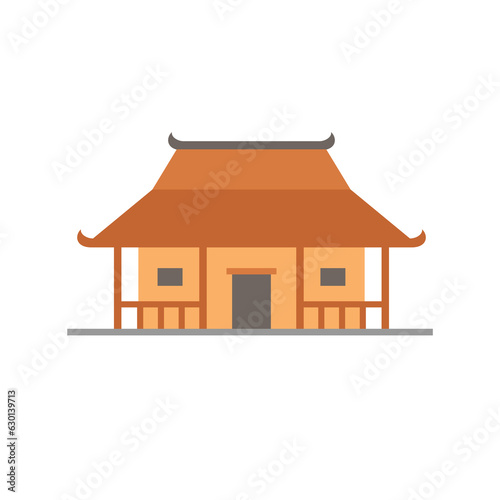 Joglo traditional house, flat illustration design template elements, java or javanese home, rumah adat joglo in cartoon style