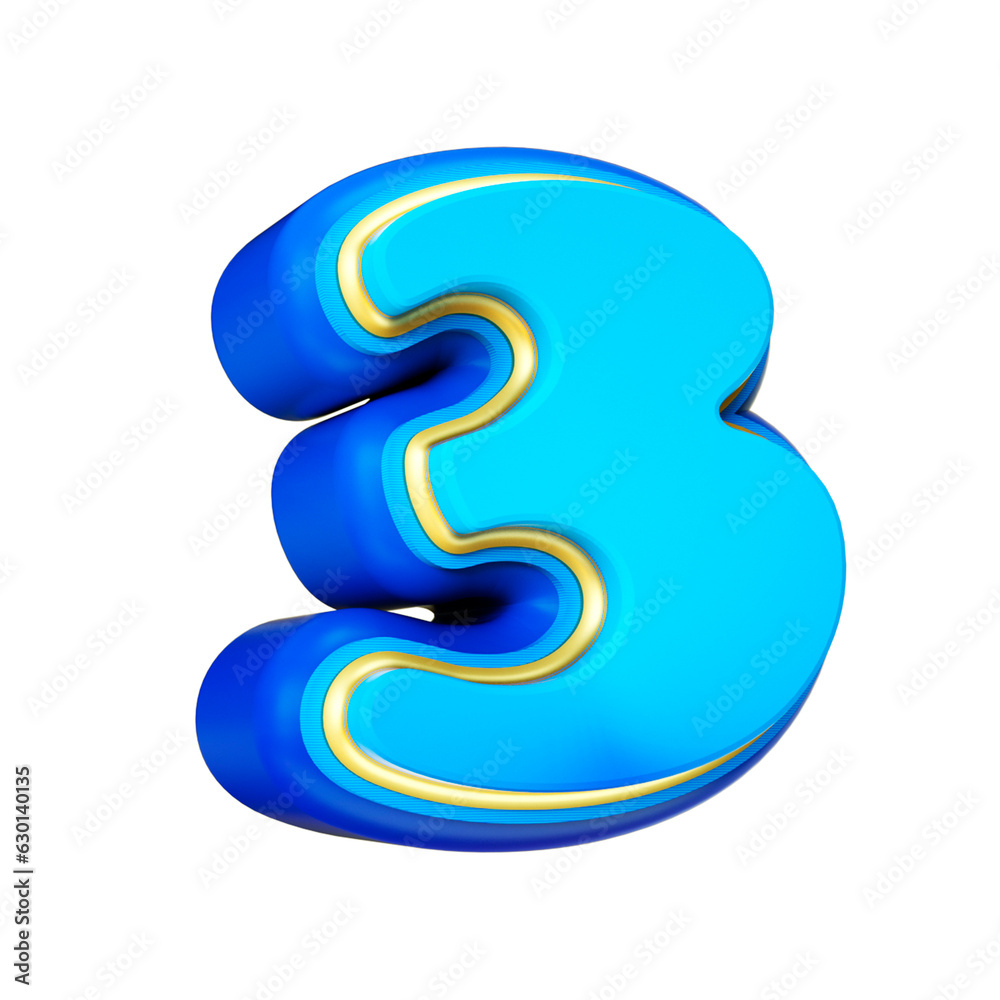3d render number font blue 3d render number font blue