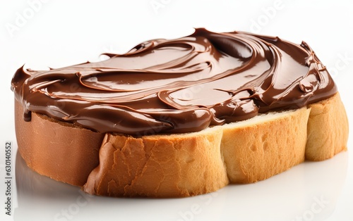 Slice of bread with chocolate swirl cream isolated on white background