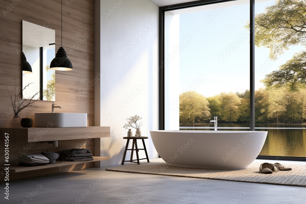 Fototapeta premium Professional Shot of an Interior Design of a Bathroom. White Walls mixed with White Furnitures.