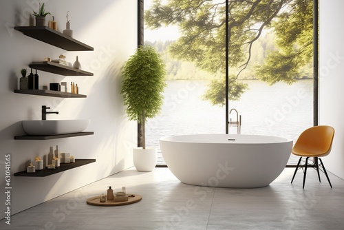 Professional Shot of an Interior Design of a Bathroom. White Walls mixed with White Furnitures.