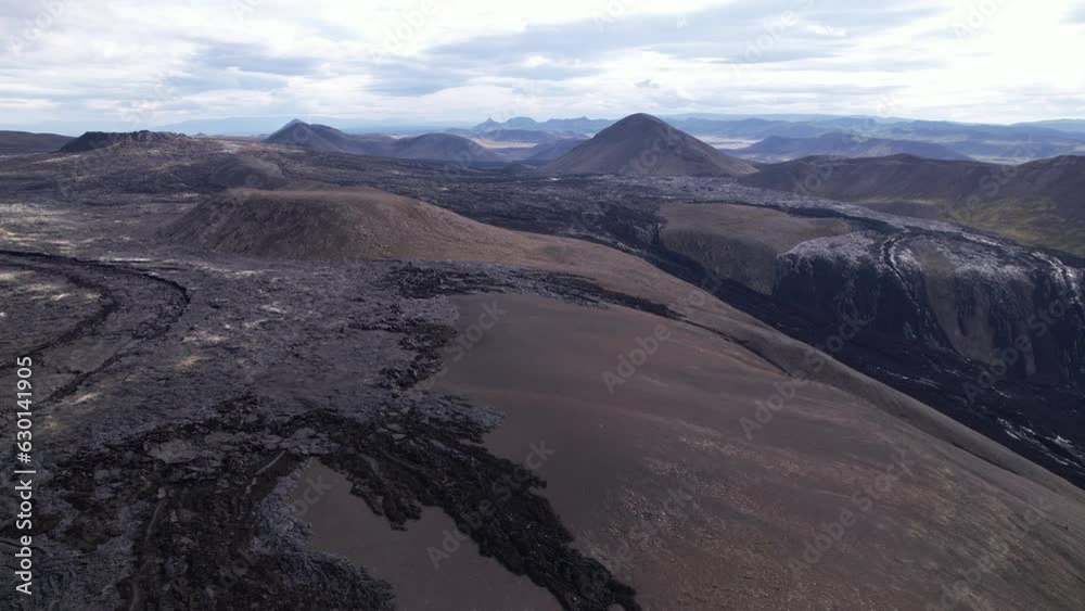 DRONE AERIAL FOOTAGE: The Fagradalsfjall volcano crater and lava field