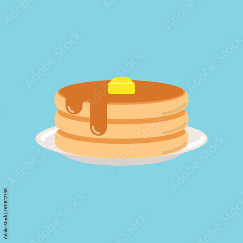 Pancake with syrup and butter on top icon. Vector illustration.