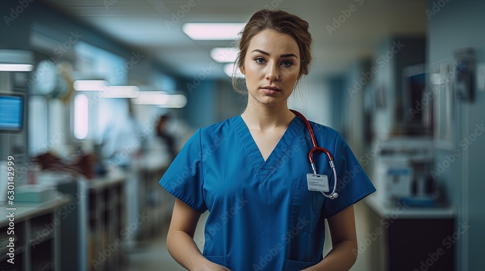 A Nurse in the Hospital while doing her Job.