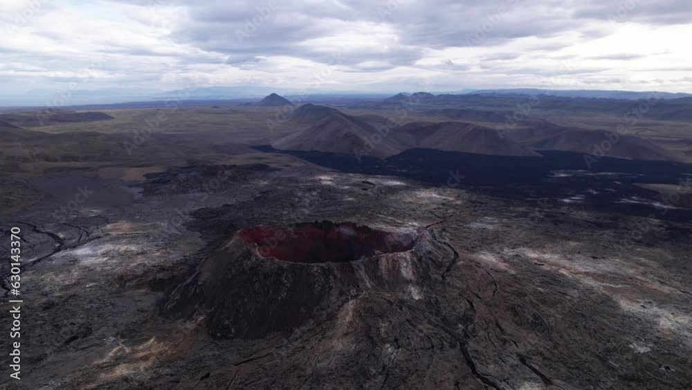 DRONE AERIAL FOOTAGE: The Fagradalsfjall volcano crater and lava field