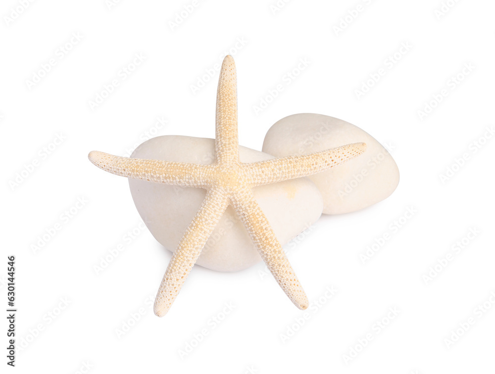 Beautiful sea star and stones isolated on white Beautiful sea star and stones isolated on white