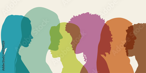 People profiles silhouette. Multicultural and multiethnic society. Racial and gender equality, social inclusion concept.