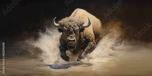 Buffalo, Majestic Bison Strength: A Charging Powerful Wildlife Print Capturing the Untamed Spirit.