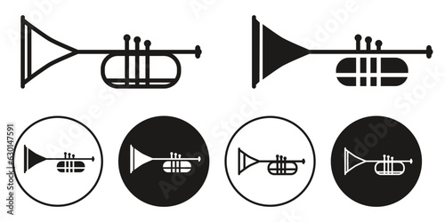 Trumpet symbol icon vector set collection. Classic saxophone orchestra jazz music equipment. Retro blowing bulge  icon foe web use