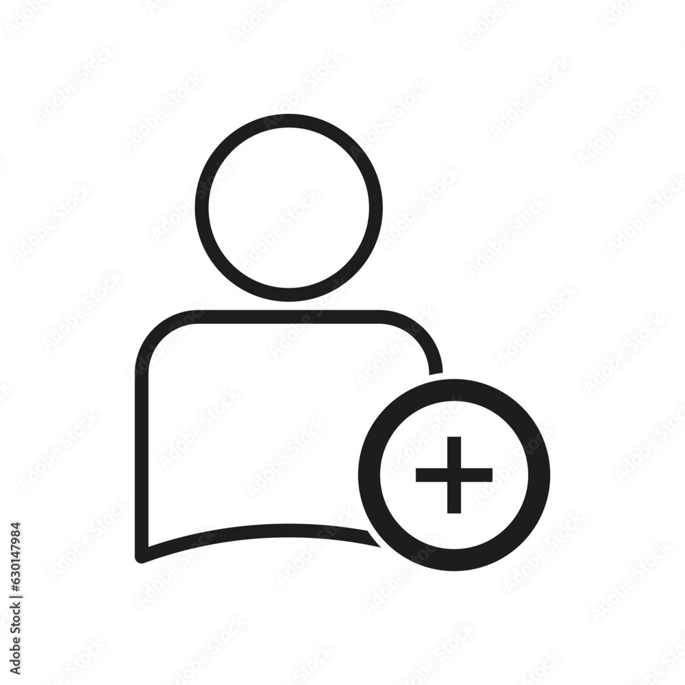 User profile with plus line icon. Customer, follow symbol. Add new friend. Vector illustration. Eps 10. User profile with plus line icon. Customer, follow symbol. Add new friend. Vector illustration. Eps 10.