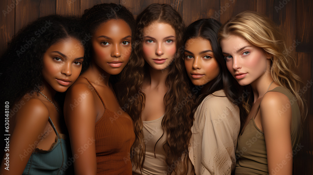 diverse group of beautiful different races teenage girls with natural beauty and glowing smooth skin. Portrait of many attractive female fashion models with great skin care of all races diverse group of beautiful different races teenage girls with natural beauty and glowing smooth skin. Portrait of many attractive female fashion models with great skin care of all races