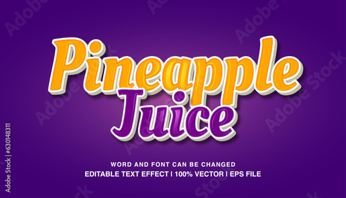 Pineapple juice editable text effect template, 3d cartoon style typeface, premium vector