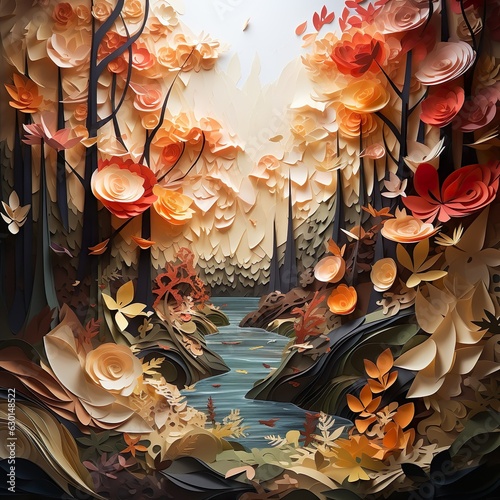 Colorful Paper Forest Background. Created Using Generative AI