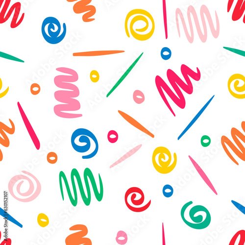 Doodle sketch style of colorful shapes and lines on white background for children or trendy design. seamless pattern creative minimalist style art background.