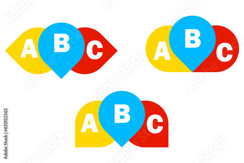 English school badge logo. Language learning emblem. Symbol of speaking club. Icon with bubble speeches a b c letters inside. Vector illustration. Eps 10.