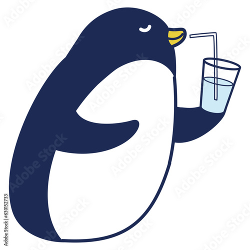 冷たい飲み物を飲むペンギンのイラスト