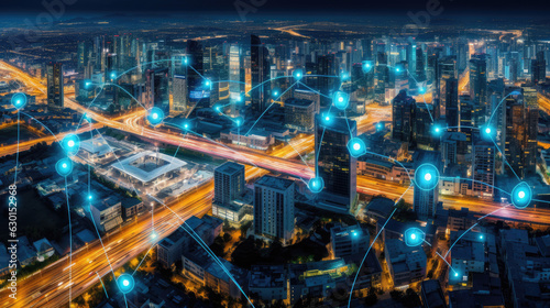 Wallpaper Mural Aerial view of smart city infrastructure, industrial IoT applications, and environmental sensors, demonstrating the revolutionary impact of IoT on urban and industrial life. Torontodigital.ca