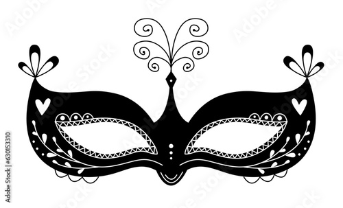 Black and white masquerade mask, carnival costume attribute for purim and la mascarada holidays