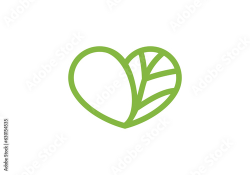 love leaf logo design. green heart nature symbol icon vector