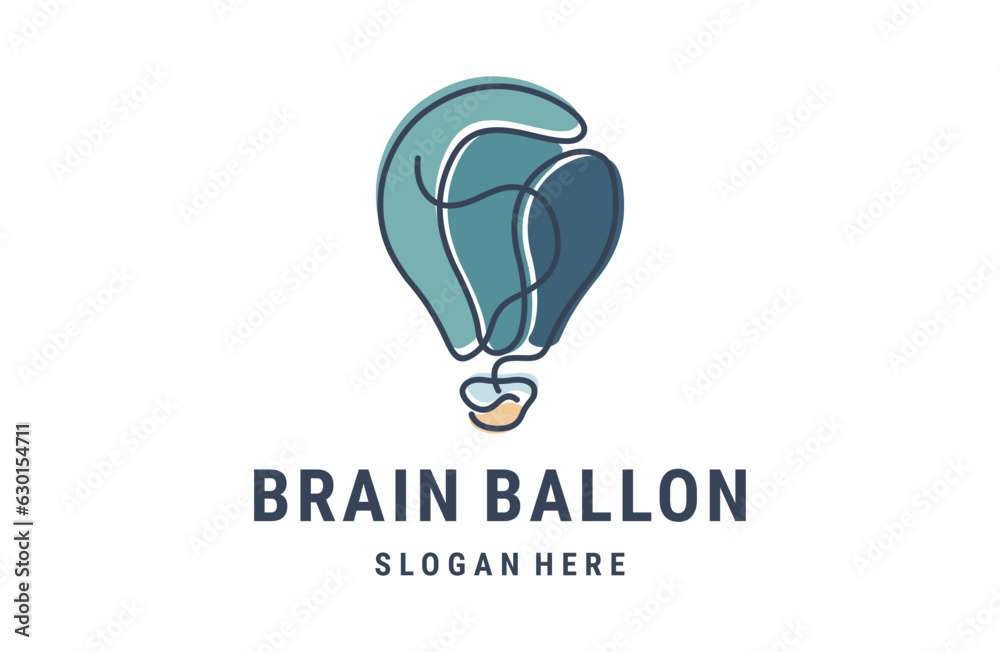 Naklejka premium air balloon brain logo on white backround
