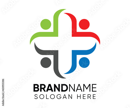 Community and adoption care logo design. Group of people and plus sign