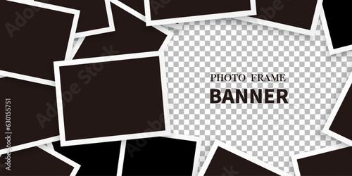 banner of empty photo frames compositions. Realistic vector mockups. Retro photo frames with shadow isolated on transparent background.	