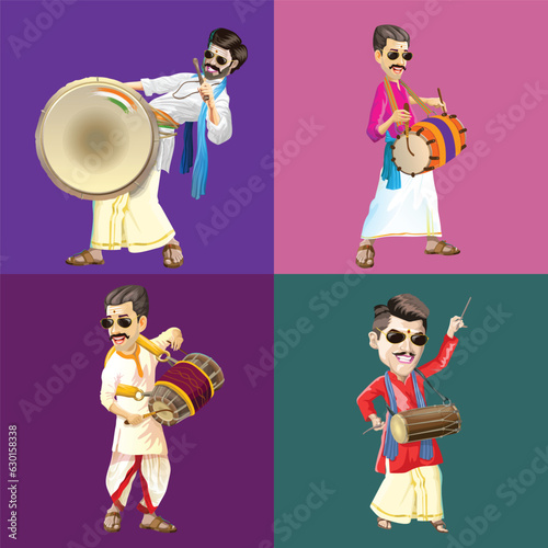 Indian Tamil Set of Folk Drum Players