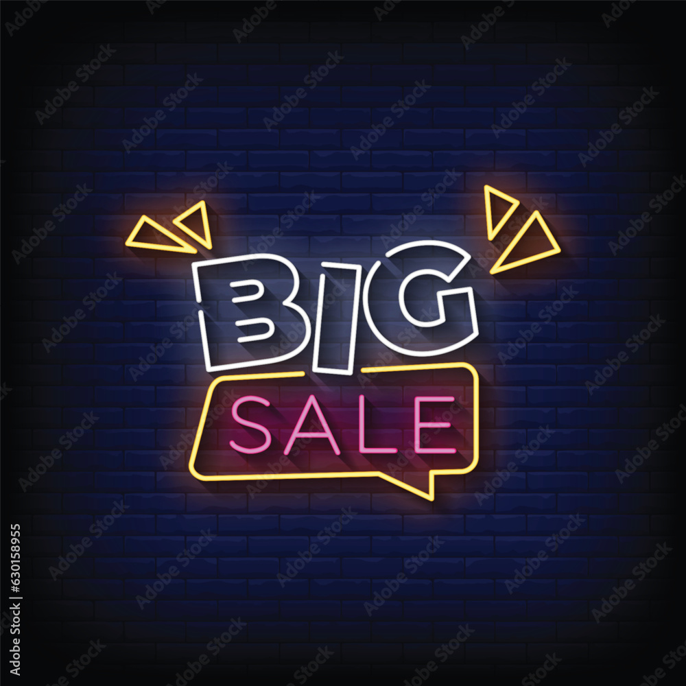 Neon Sign big sale with brick wall background vector Neon Sign big sale with brick wall background vector