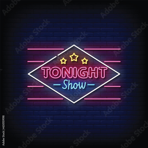 Neon Sign tonight show with brick wall background vector