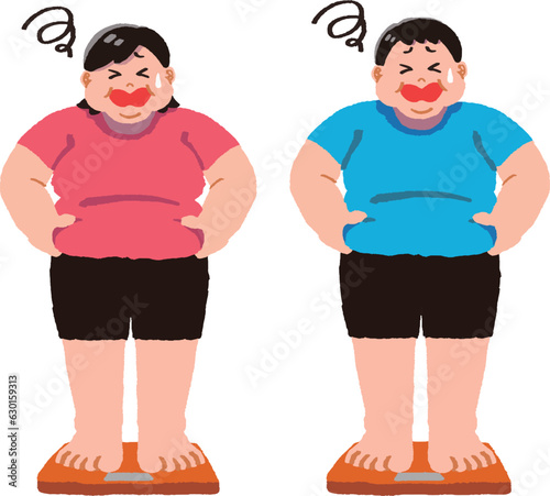 お腹の脂肪をつまむ肥満男女