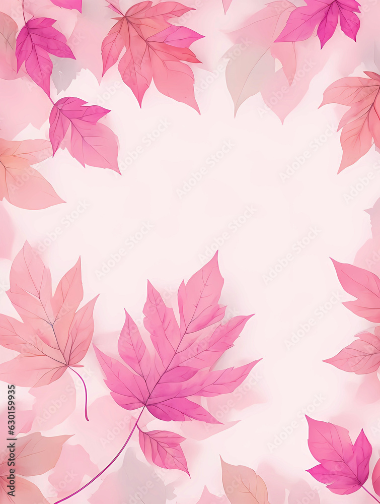 pink floral water color leaves background, Generative AI