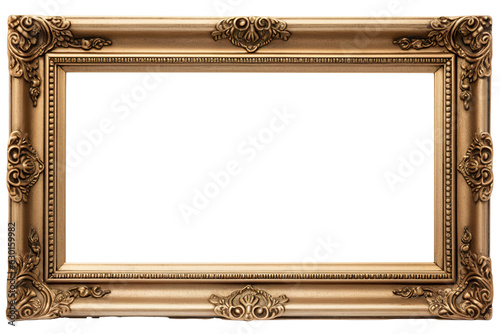 A vintage rectangle picture frame with a blank canvas with white background isolated PNG © JetHuynh