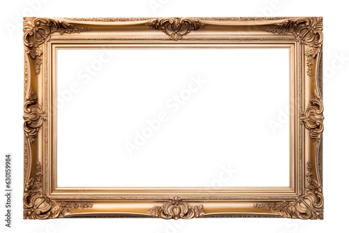 A vintage rectangle picture frame with a blank canvas with white background isolated PNG