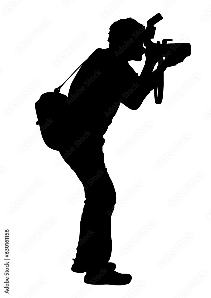 Graphics Silhouette of a men photographer taking a photo with a camera, transparency background