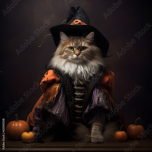 cat in Halloween costume themed illustration