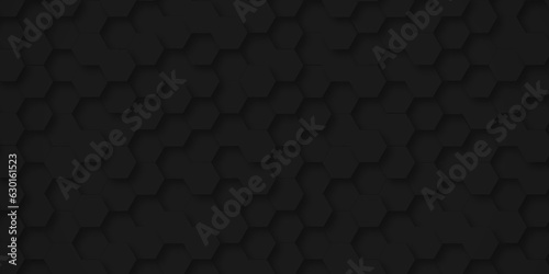 Seamless Background with black lines 3d Hexagonal structure futuristic dark black background and Embossed Hexagon , honeycomb black Background ,light and shadow ,Vector.