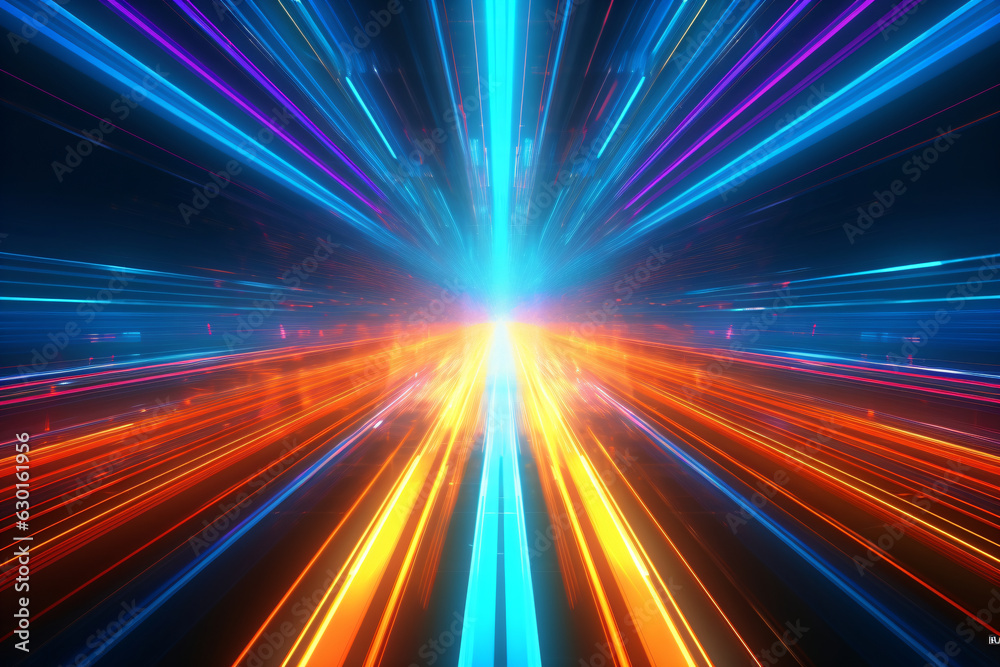 Abstract colorful background with neon rays of light created with AI	