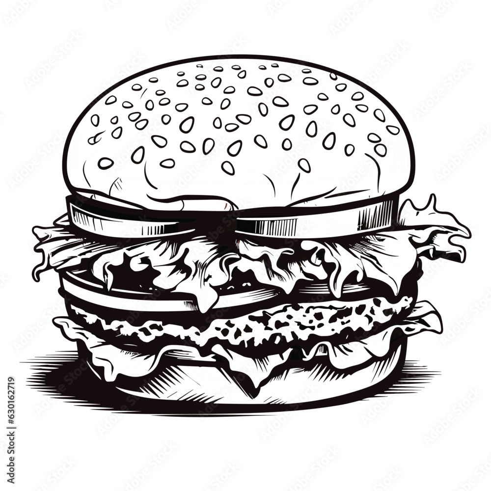 Hamburger hand drawn sketch retro style etching Delicious vintage etching vector illustration Hamburger hand drawn sketch retro style etching Delicious vintage etching vector illustration