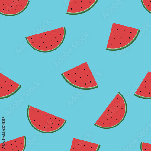 Seamless pattern with watermelon. Lots of watermelon slices on the blue background.