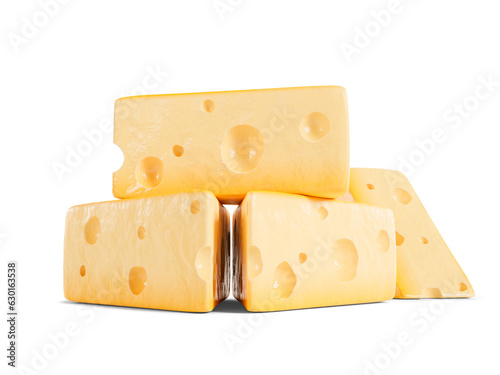cheese, four tasty and beautiful pieces of cheese isolated with transparent background photo