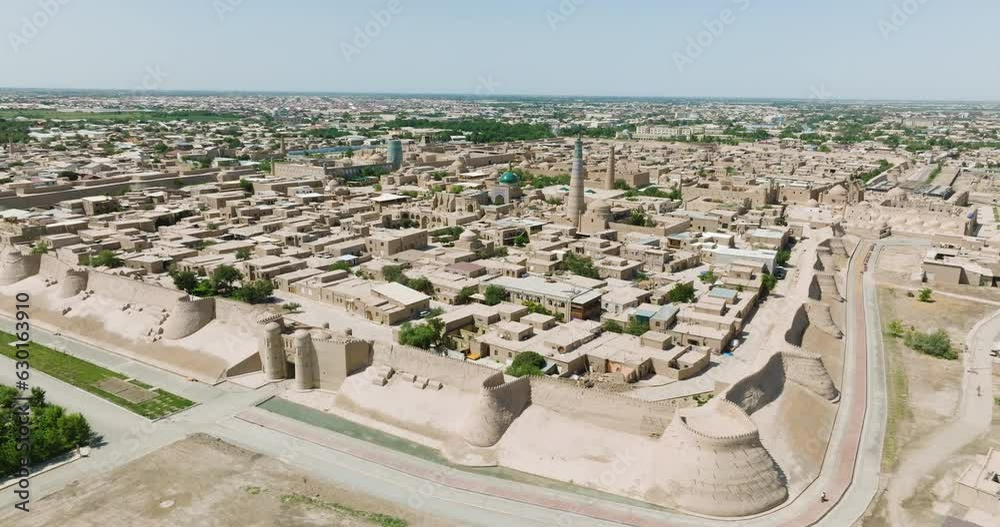 Panoramic Aerial View Of The Ancient City Of Khiva In South-central Uzbekistan.