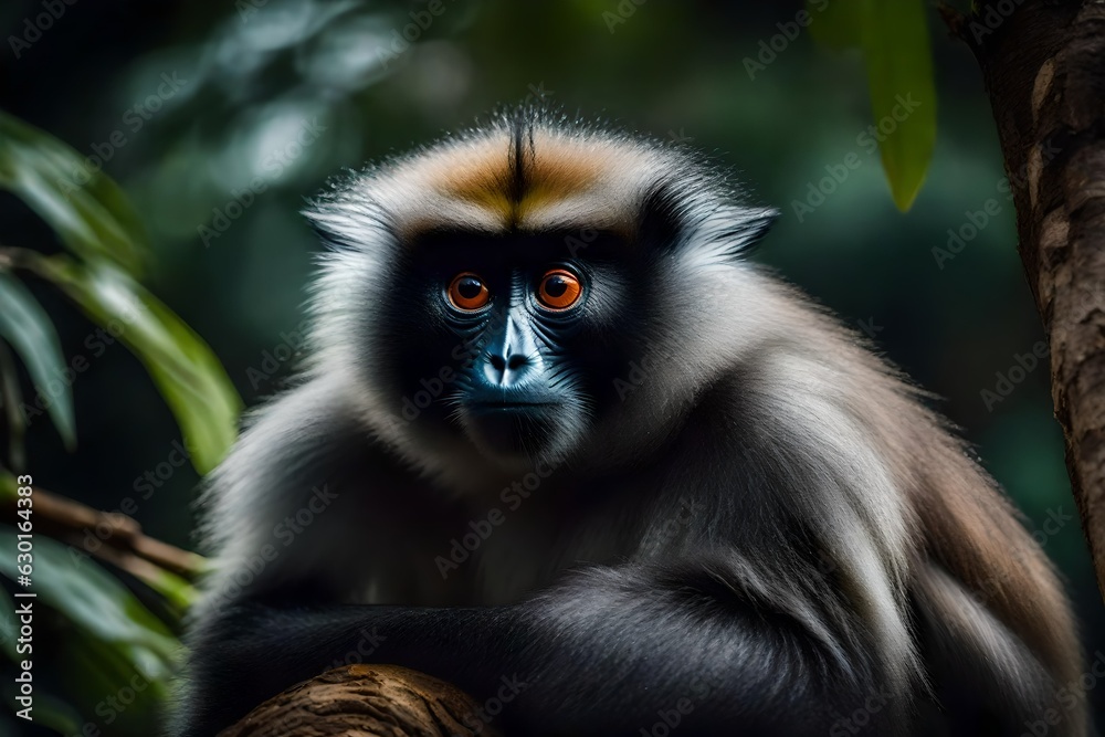 close up of silver leaf monkey generated by AI tool close up of silver leaf monkey generated by AI tool