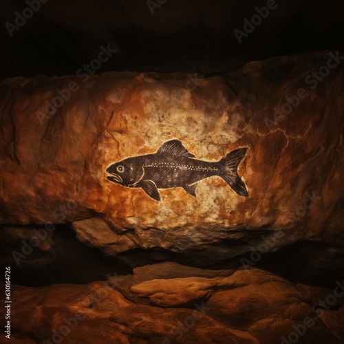 Simulated Cave Painting of One Fish