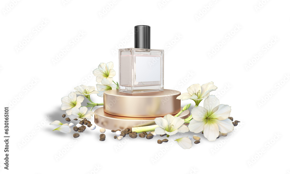 3D render perfume bottle on trade show podium on transparent background 3D render perfume bottle on trade show podium on transparent background